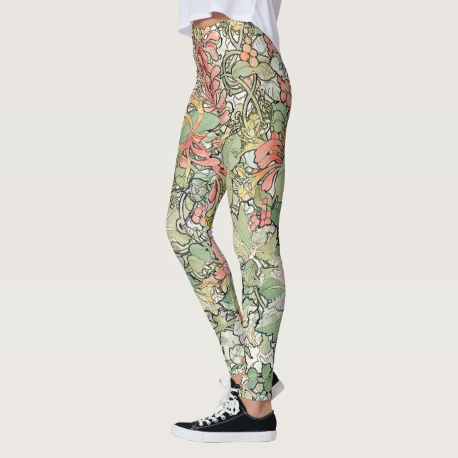 Mucha Art Nouveau Flowers All Over Print Leggings (Left)