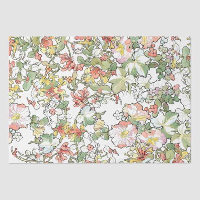 Mucha Art Nouveau Hollyhock Floral Tissue Paper (Front)