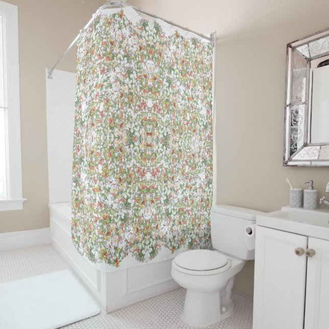 Mucha Art Nouveau Hollyhock Flowers Shower Curtain (In Situ)