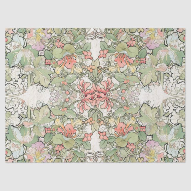 Mucha Art Nouveau Hollyhock Flowers Tissue Paper (Front)