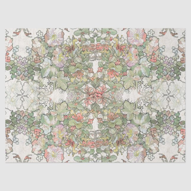 Mucha Art Nouveau Hollyhock Flowers Tissue Paper (Front)