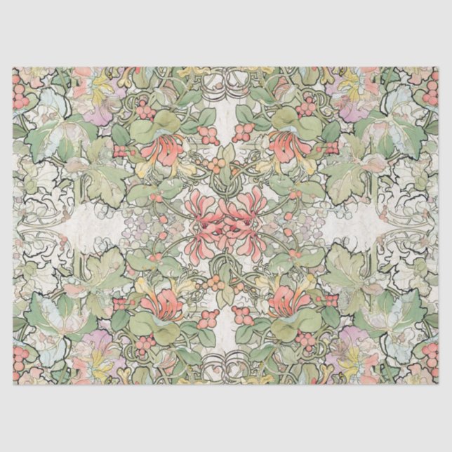 Mucha Art Nouveau Hollyhock Flowers Tissue Paper (Front)