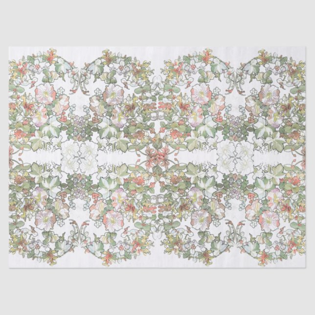 Mucha Art Nouveau Hollyhock Flowers Tissue Paper (Front)