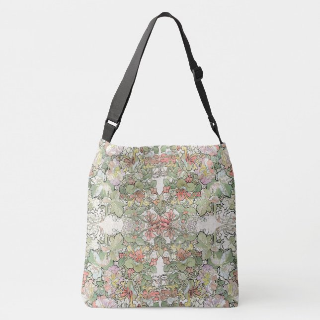 Mucha Art Nouveau Hollyhock Honeysuckle Floral Crossbody Bag (Back)