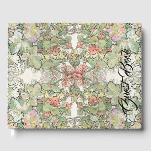 Mucha Art Nouveau Hollyhock Honeysuckle Flowers Guest Book