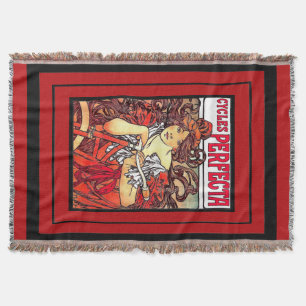Mucha Art Nouveau Lady Bicycle Sport Throw Blanket