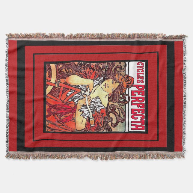 Mucha Art Nouveau Lady Bicycle Sport Throw Blanket (Front)