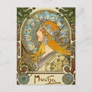 Mucha Art Nouveau Postcard -  Zodiac  - La Plume