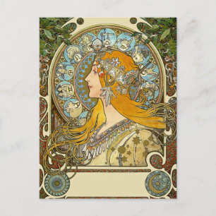 Mucha Art Nouveau Postcard -  Zodiac  - La Plume