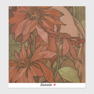 Mucha Art Nouveau Red Poinsettia Floral Pattern