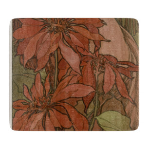 Mucha Art Nouveau Red Poinsettia Floral Pattern Cutting Board