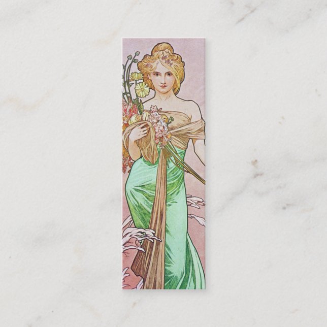 Mucha Art Nouveau Spring Bookmark Business Cards (Front)