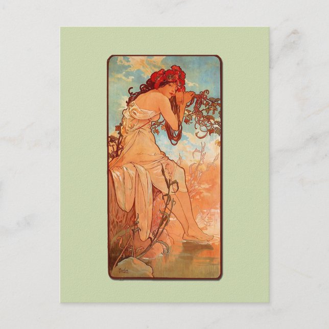 Mucha Art Nouveau Summer Postcard (Front)