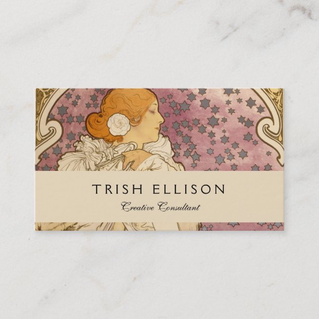Mucha Art Nouveau Woman Beauty Business Card (Front)