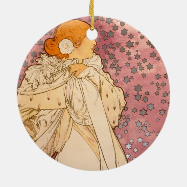 Mucha Art Nouveau Woman Beauty Ceramic Tree Decoration (Back)