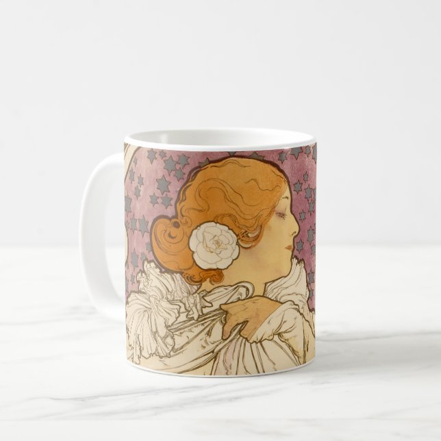 Mucha Art Nouveau Woman Beauty Coffee Mug (Front Left)