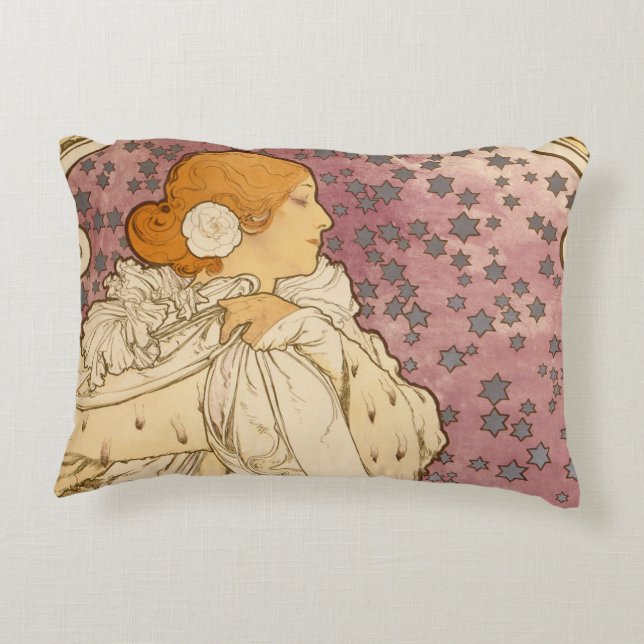 Mucha Art Nouveau Woman Beauty Decorative Cushion (Back)