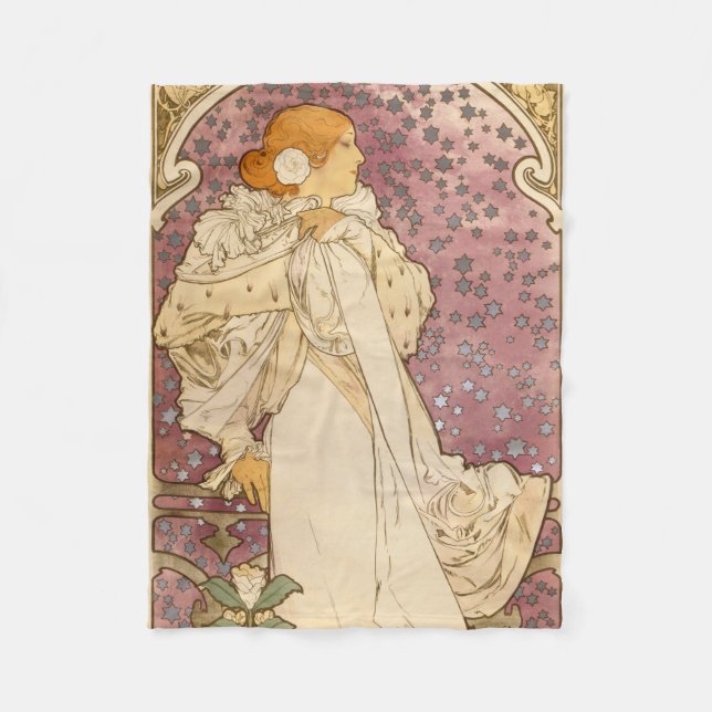 Mucha Art Nouveau Woman Beauty Fleece Blanket (Front)