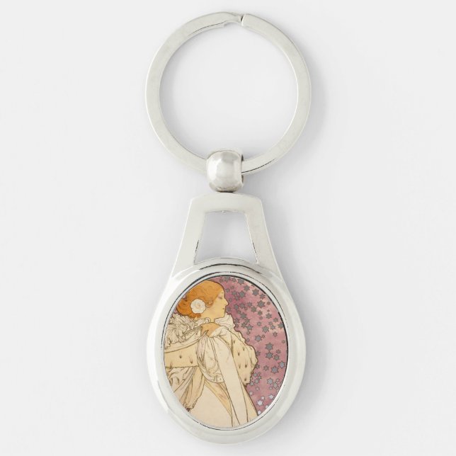 Mucha Art Nouveau Woman Beauty Key Ring (Front)