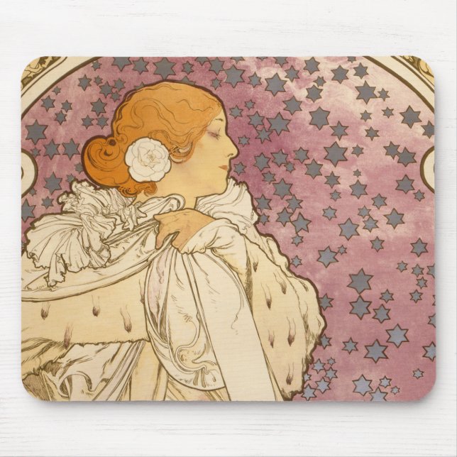 Mucha Art Nouveau Woman Beauty Mouse Mat (Front)