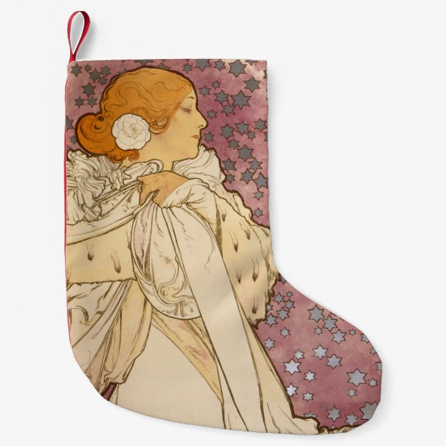 Mucha Art Nouveau Woman Beauty Small Christmas Stocking (Front)