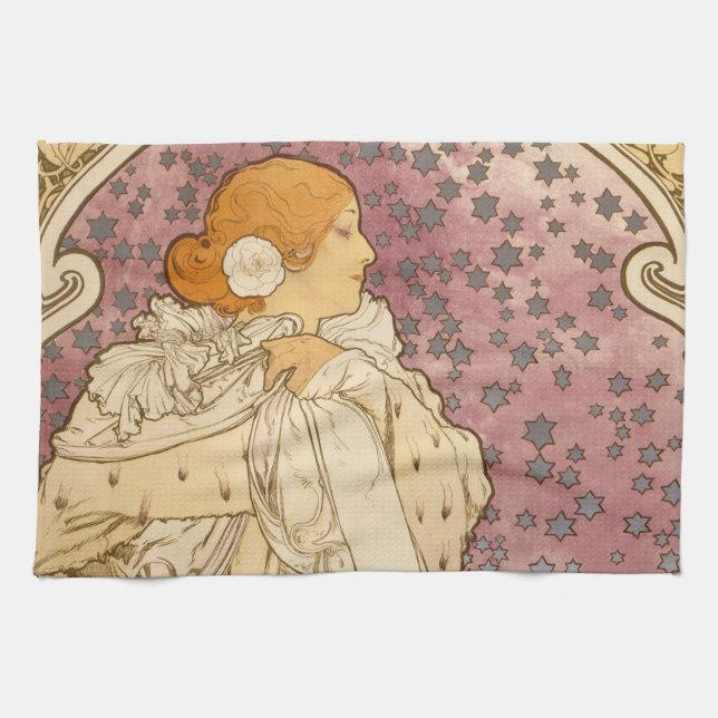 Mucha Art Nouveau Woman Beauty Tea Towel (Horizontal)