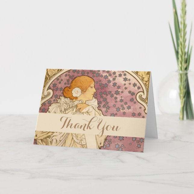Mucha Art Nouveau Woman Beauty Thank You Card (Front)