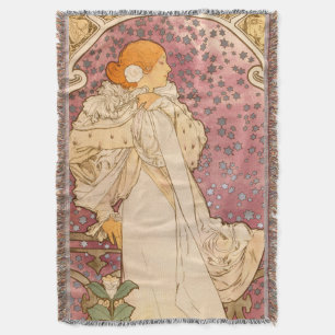 Mucha Art Nouveau Woman Beauty Throw Blanket