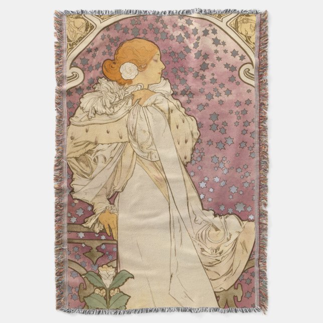Mucha Art Nouveau Woman Beauty Throw Blanket (Front Vertical)