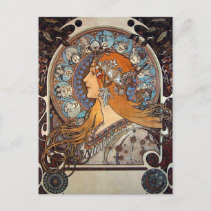 Mucha Art Nouveau Woman Vintage French Zodiac Post Postcard