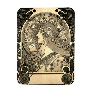 Mucha Art Nouveau Woman Vintage Zodiac La Pluma  Magnet
