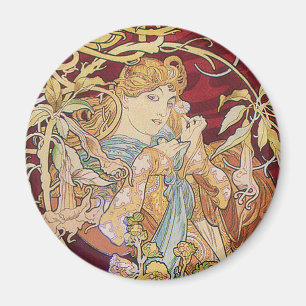 Mucha Art Nouveau: Woman With Daisy Magnet