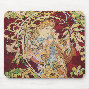 Mucha Art Nouveau: Woman With Daisy Mouse Mat