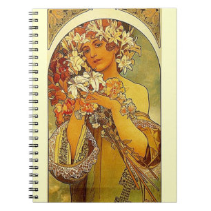 Mucha Art Nouveau woman with lilies Notebook