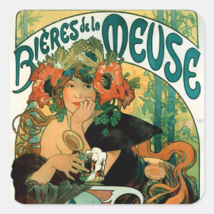Mucha:  Bieres de la Meuse (Beers of the Muse) Square Sticker
