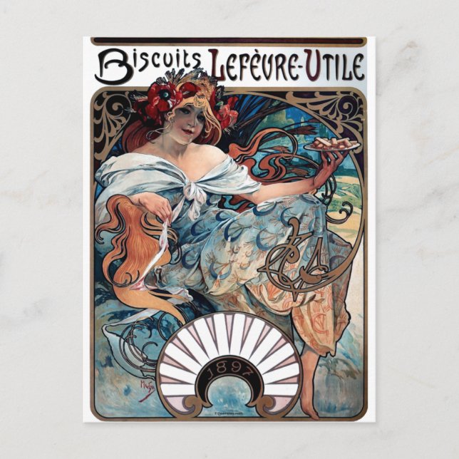 mucha biscuits Lefevre utile 1897 advertisement Postcard (Front)