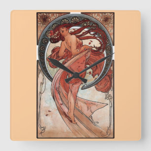 Mucha Dance Art Deco Square Wall Clock