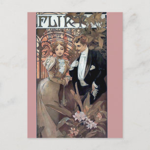 Mucha flirt woman man romantic love postcard