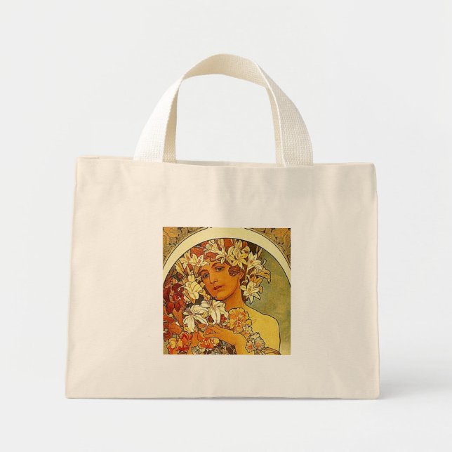 mucha flowers mini tote bag (Front)