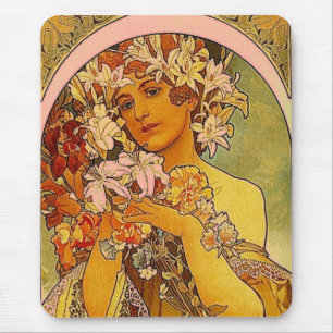 mucha flowers mouse mat