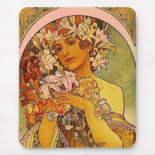 mucha flowers mouse mat (Front)