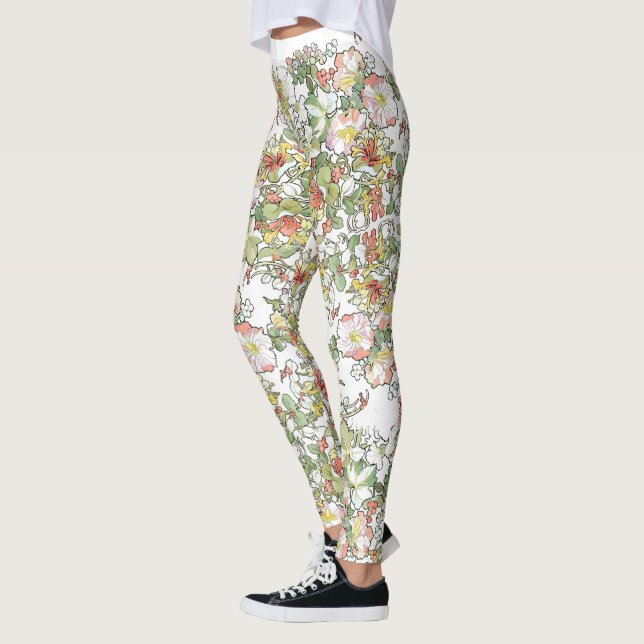 Mucha Hollyhock Flowers All Over Print Leggings (Left)