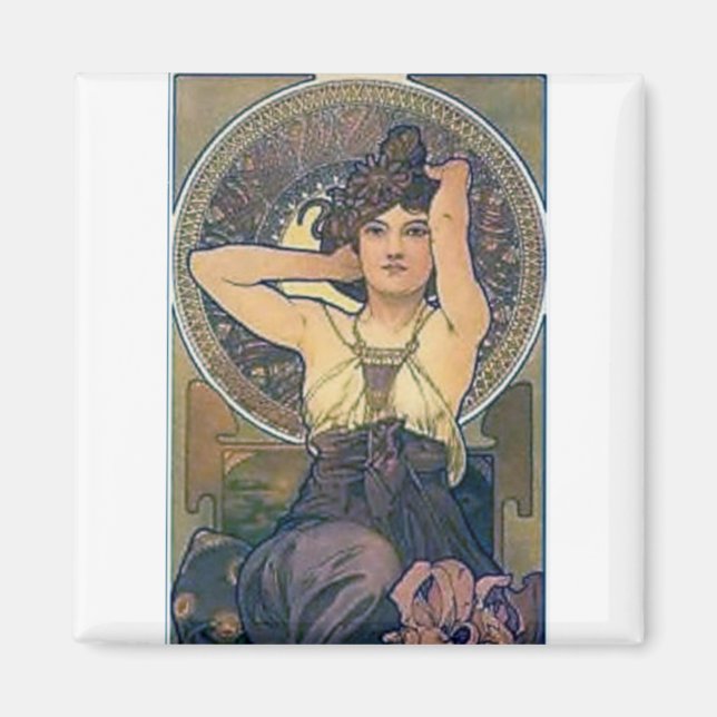 Mucha iris flowers woman art deco magnet (Front)