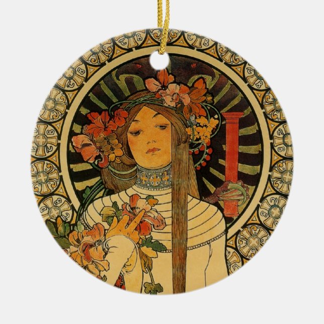 Mucha La Trappistine Ceramic Tree Decoration (Front)