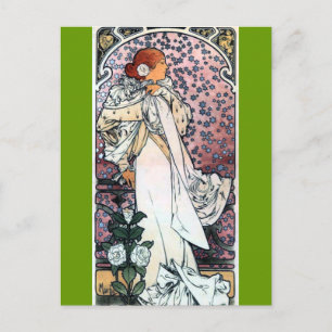 mucha lady with camelias thatre art nouveau postcard