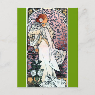 mucha lady with camelias thatre art nouveau postcard