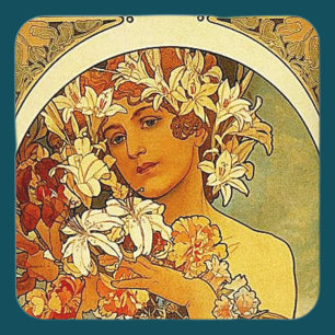 Mucha - Lady with Lilies Coaster