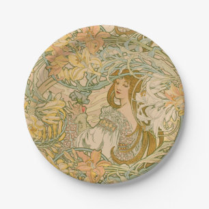 Mucha Language of Flowers Lilies Art Nouveau Paper Plate