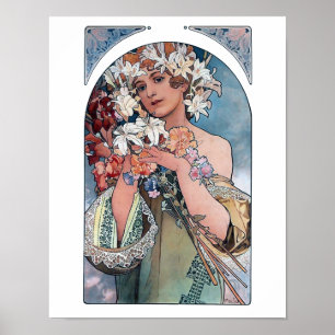 Mucha lilies art deco poster