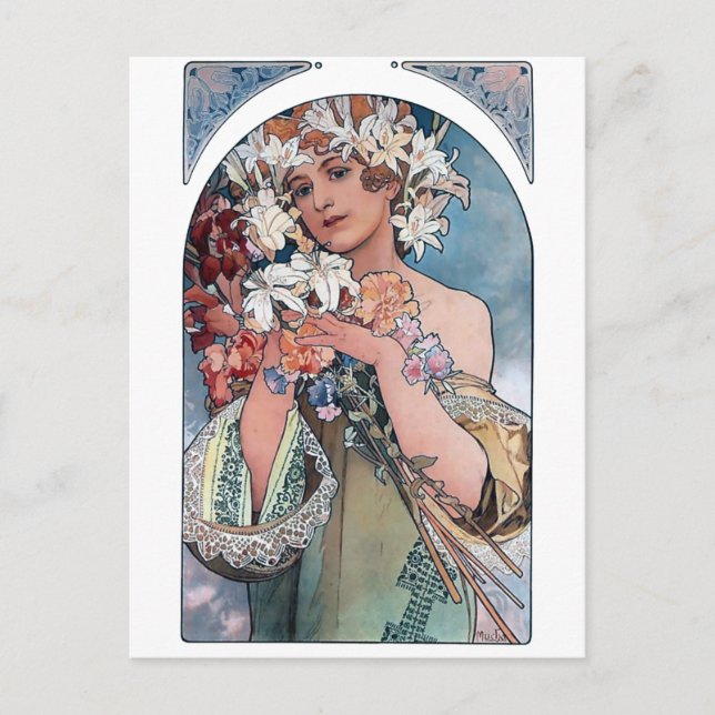 mucha lillies art deco gift postcard (Front)